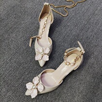 3233 small code word button high heel shoe woman 2022 new pointed fine heel single shoe woman Baotou sandal womens summer