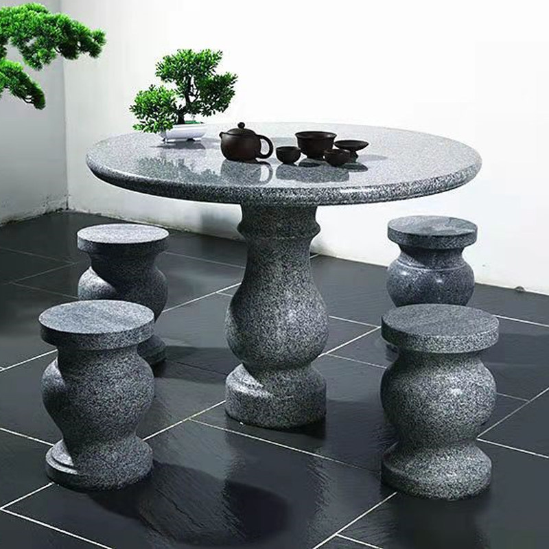 Outdoor granite stone table courtyard home antique stone bench round table garden natural marble tea table tables and chairs