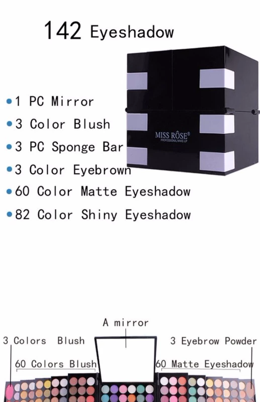 MISS ROSE 142 phấn mắt 3 màu má hồng 3 màu phấn mắt trang điểm set box Makeup Makeup Makeup đặc biệt - Bóng mắt