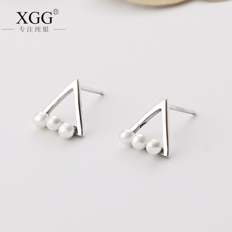 XGG sterling silver pearl earrings female temperament Korean personality earrings short hair earrings triangle geometric earrings