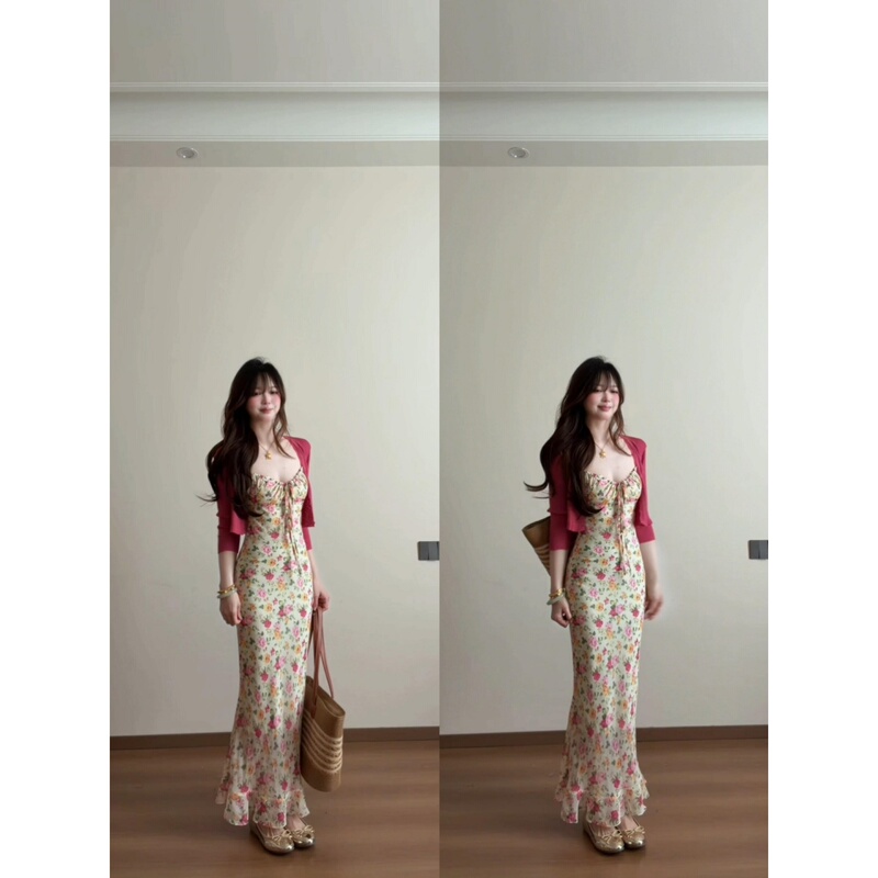French-Style Beautiful Floral Suspender Dress for Women, Summer Seaside Vacation, Pure and Elegant, Slim-Fitting, Hip-Hugging Long Skirt French-Style Beautiful Floral Suspender Dress for Women, Summer Seaside Vacation, Pure and Elegant, Slim-Fitting, Hip-Hugging Long Skirt