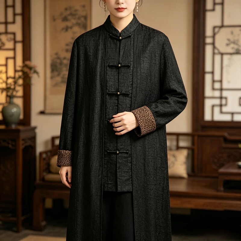 Xiangyun Silk Trench Coat for Men, Autumn Style, Tang Suit Jacket, Chinese Zen Style, Mid-Length, Faux Two-Piece, Real Silk Men's Clothing, Chinese Style