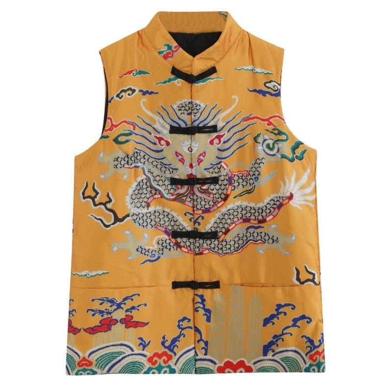 Golden Five-Claw Dragon Robe Brocade Sleeveless Vest Chinese Style Buttoned One-Button Trendy Hanfu Tang Suit
