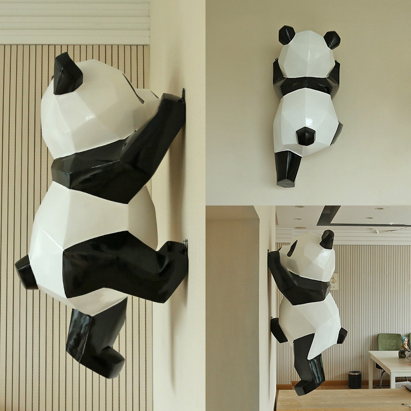 Geometric Painted Fiberglass Wall-Climbing Panda Outdoor Shopping Mall Trendy Creative Store Exterior Wall Hanging Decoration Geometric Painted Fiberglass Wall-Climbing Panda Outdoor Shopping Mall Trendy Creative Store Exterior Wall Hanging Decoration