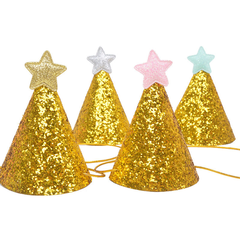Gold star mini pointed hat children's birthday hat party party birthday dress up triangle hat cake hat