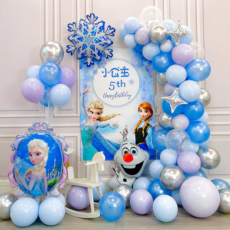 Girls Frozen Theme Party Children Birthday Decoration Balloons Princess Elsa Anna Poster Scene Arrangement