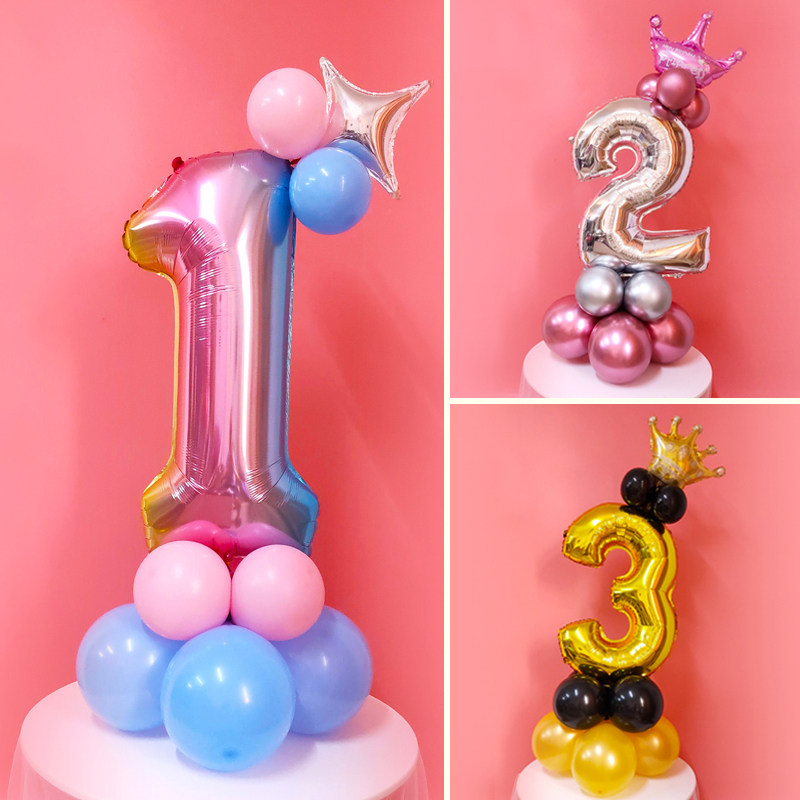Birthday number age balloon column decoration scene layout baby hundred day party one year old 10 year old road lead aluminum film