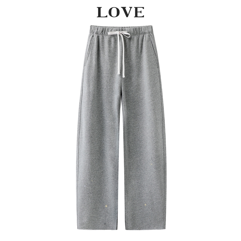 2026 Summer New Sports Style Drawstring Elastic Waist Splash-Ink Print Wide-Leg Pants Sweatpants Casual Pants Long Pants for Women