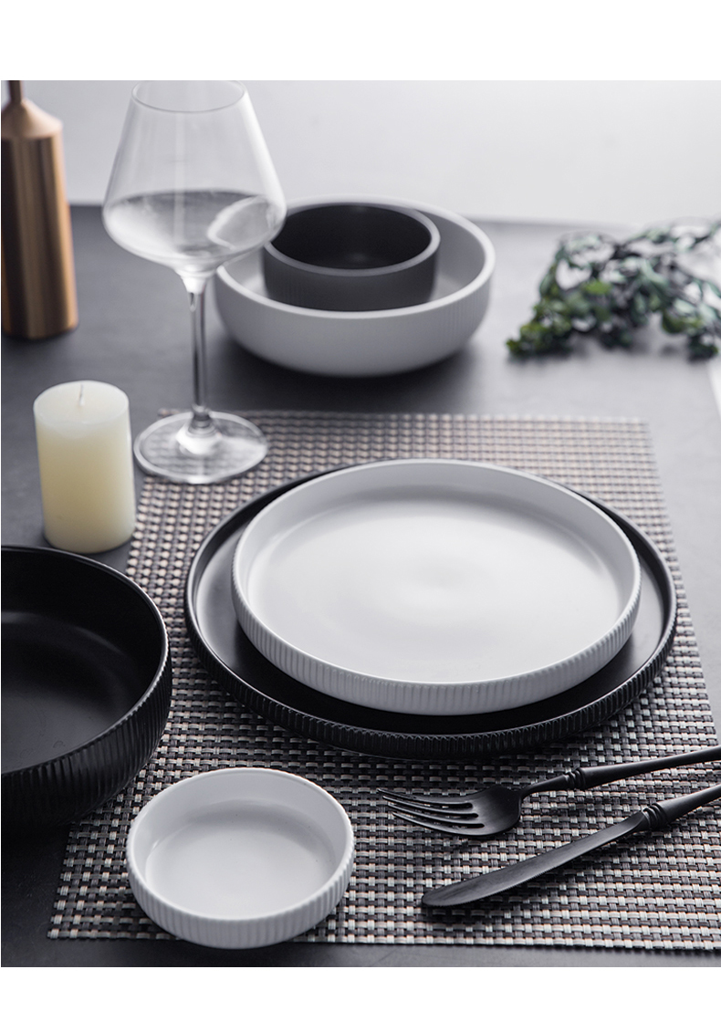 Jian Lin, a Scandinavian simple black and white western - style food rainbow such use salad bowl ceramic bowl household dinner plate cruise