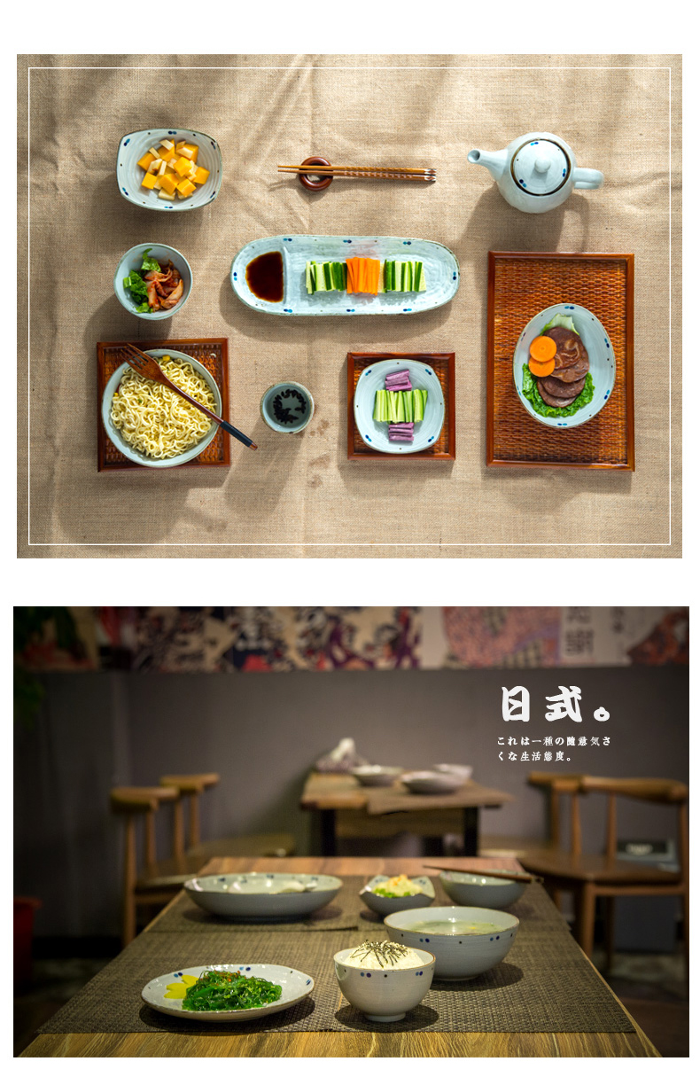 Jian Lin household jobs Japanese noodles bowl of soup bowl 0 sushi tableware ceramics teapot cup ten blue grass