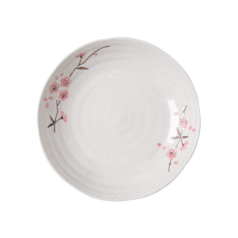 Japanese Snow White porcelain dish 8 inches deep dish soup home son dish plate disc Korean snack plate ceramic tableware cherry blossoms