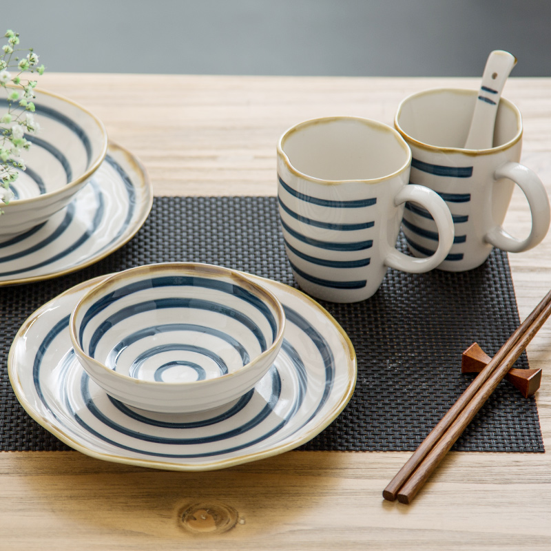 Hand - made glaze color tableware portfolio under the job suit plate cup pot of household teaspoons of blue and white ceramic bowl dish dish bowl