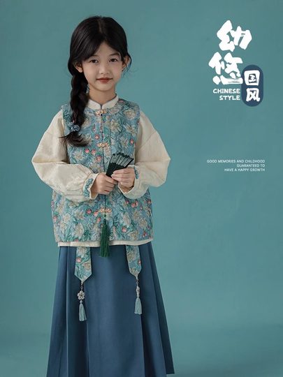 女童国风马面裙套装汉服春季新款女大童新中式裙子女孩高级感唐装