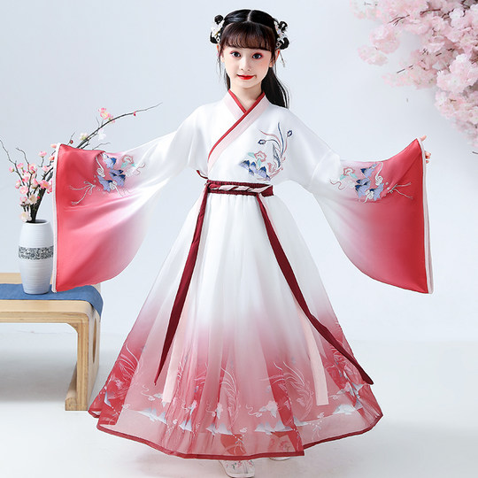 儿童汉服春秋中国风古典古装超仙女童古风宽袖女孩襦裙唐装演出服