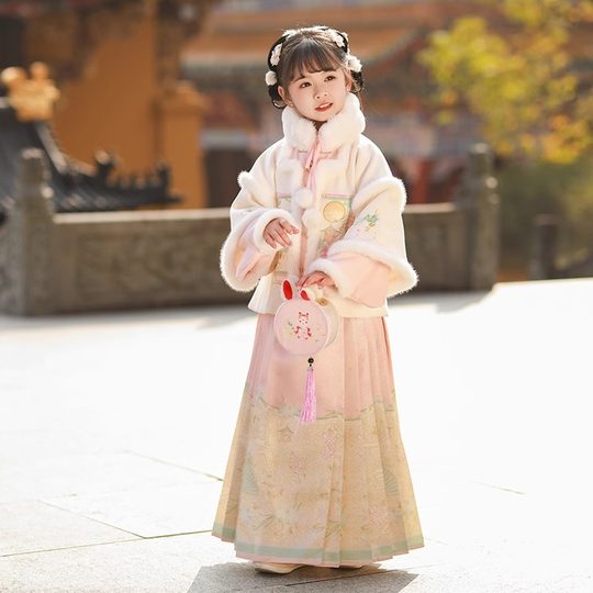 Girls' Pink Hanfu Autumn and Winter 2025 New Thickened Children's Little Girl's Mamian Skirt Ancient Chinese Style Tang Suit Skirt