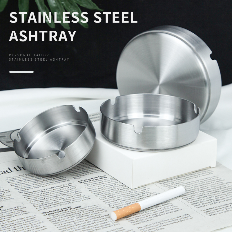 Stainless steel Ashtray Windproof anti-fall large number Home Creative gifts Custom LO Dining Room Hotel Net Café