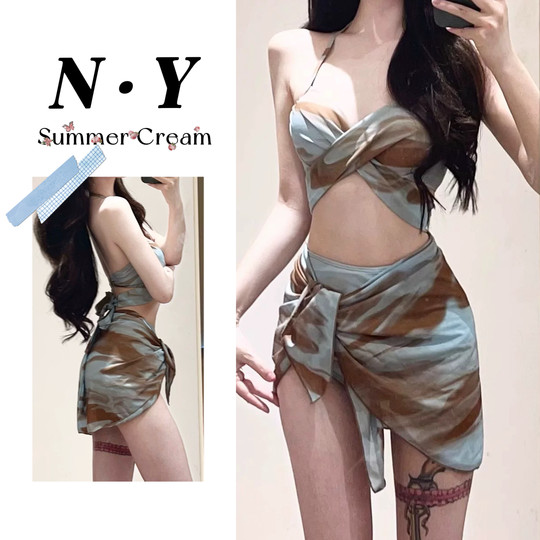 Maillot de bain sexy pour filles, ensemble trois pièces, bikini fendu, pour femmes