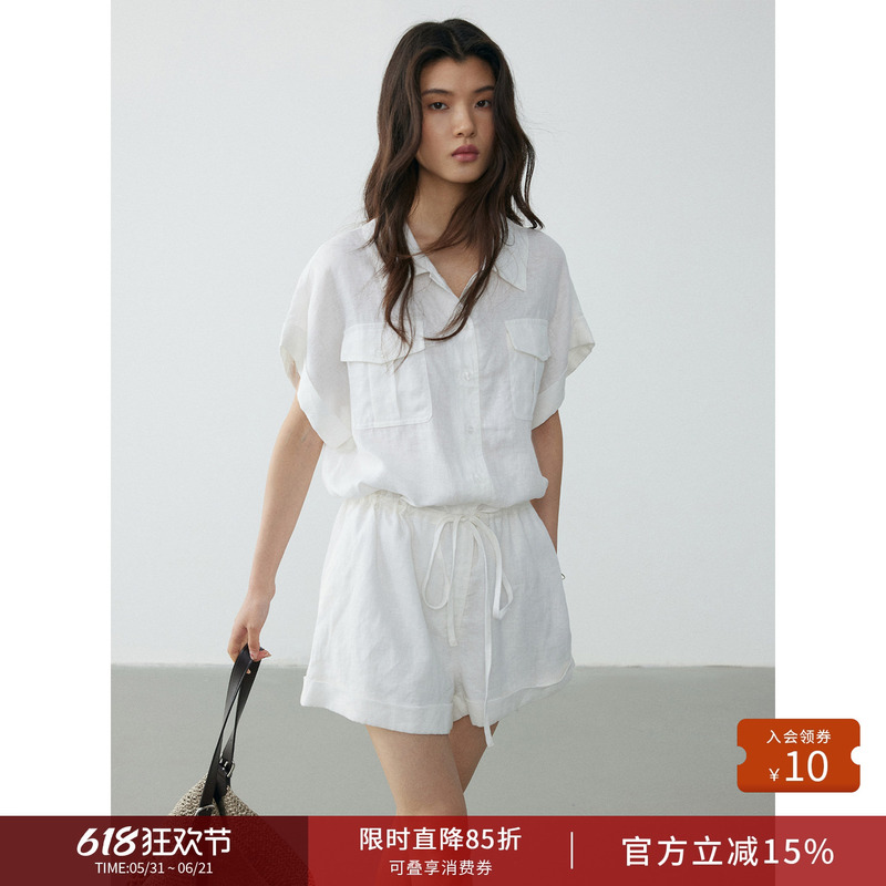 Keara 70 Tencel Linen Workwear Jumpsuit with Lapel, Drawstring Waist, Slimming Wide-Leg Jumpsuit Shorts for Women, Summer Keara 70 Tencel Linen Workwear Jumpsuit with Lapel, Drawstring Waist, Slimming Wide-Leg Jumpsuit Shorts for Women, Summer