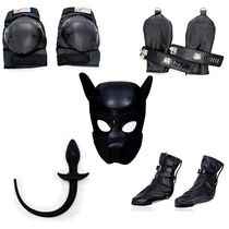 Dog head cover sm male k9 dog slave suit sm dog slave crawling suit kneeling dog feet palm male slave training props