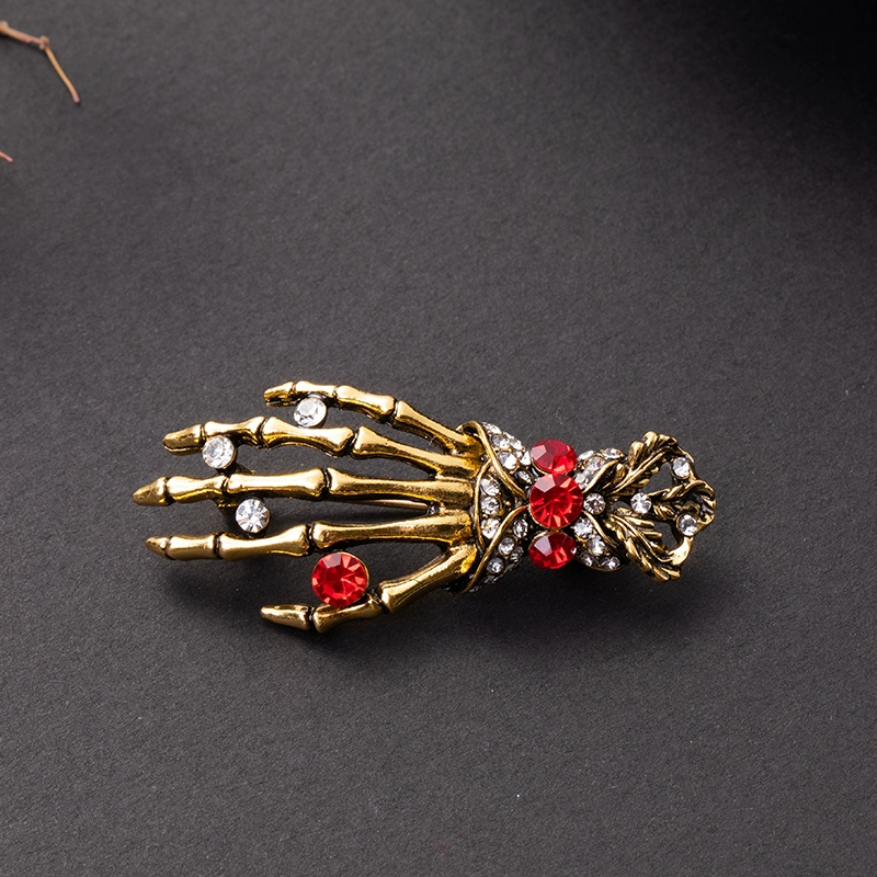 Halloween Ghosts Day Skeleton Palm Corsage Huy hiệu Thời trang Châu Âu và Mỹ Retro Kim cương Skull Hand Brooch Collar Pin Phụ kiện - Trâm cài