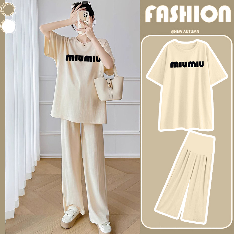 Maternity Summer Outfit Set, Fashionable Internet Celebrity Style, Plus-Size Short-Sleeve T-Shirt, Thin Summer Two-Piece Casual Top