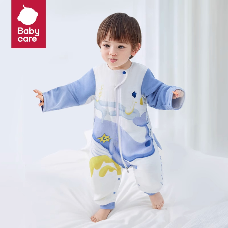 babycare婴儿睡袋春夏四季通用分腿儿童防踢被纱布吸湿排汗