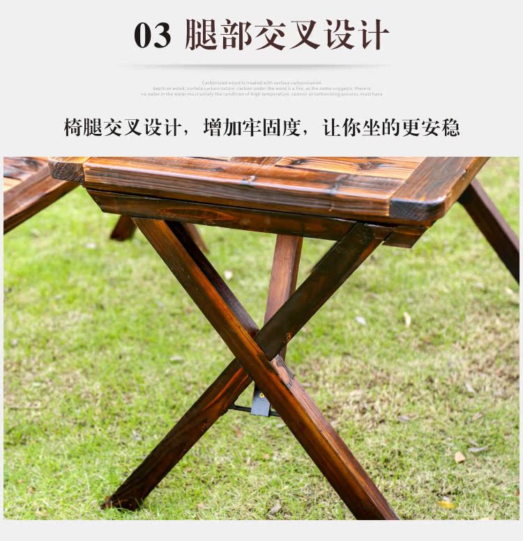 Carbonized chống ăn mòn bàn ghế gỗ gấp bàn ghế nướng ngoài trời giải trí bàn ghế gỗ rắn đồ nội thất sân vườn một bàn hai ghế - Bàn ghế ngoài trời / sân bàn ghế ngoài trời nhập khẩu