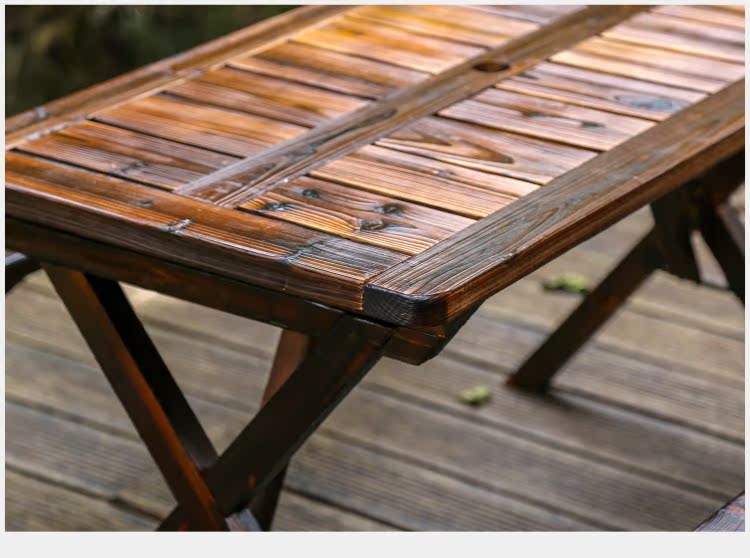 Carbonized chống ăn mòn bàn ghế gỗ gấp bàn ghế nướng ngoài trời giải trí bàn ghế gỗ rắn đồ nội thất sân vườn một bàn hai ghế - Bàn ghế ngoài trời / sân bàn ghế ngoài trời nhập khẩu