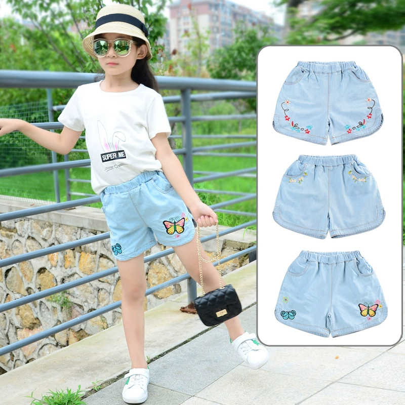 Quần short denim cô gái mùa hè 2020 mới mềm denim rửa sạch cotton tinh khiết phần mỏng mặc bên ngoài quần năm điểm trẻ em quần nóng - Quần jean