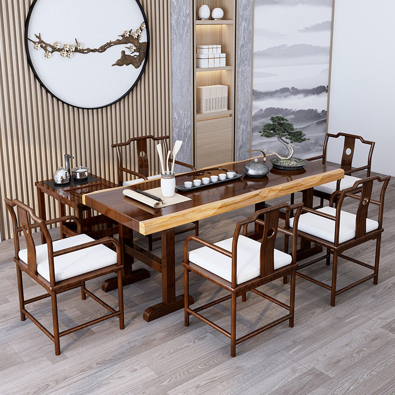 Tea table and chairs group for home tea table and chairs solid wood tea table Guest Kung Fu Bubble Tea Table All Solid Wood New Chinese Outdoor