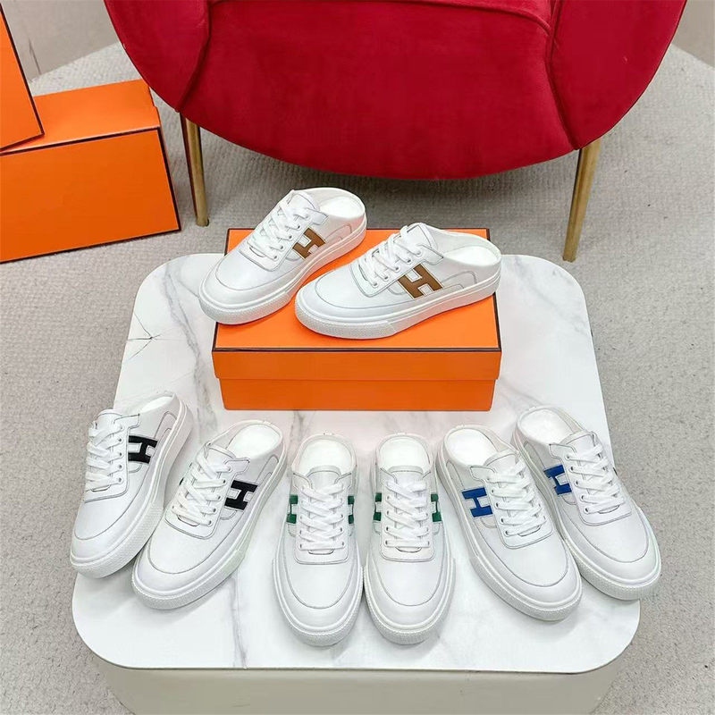 2026 Spring/Summer New Genuine Leather Unisex Couple Shoes Casual Sneakers Flat Closed-Toe Half Slippers for Women
