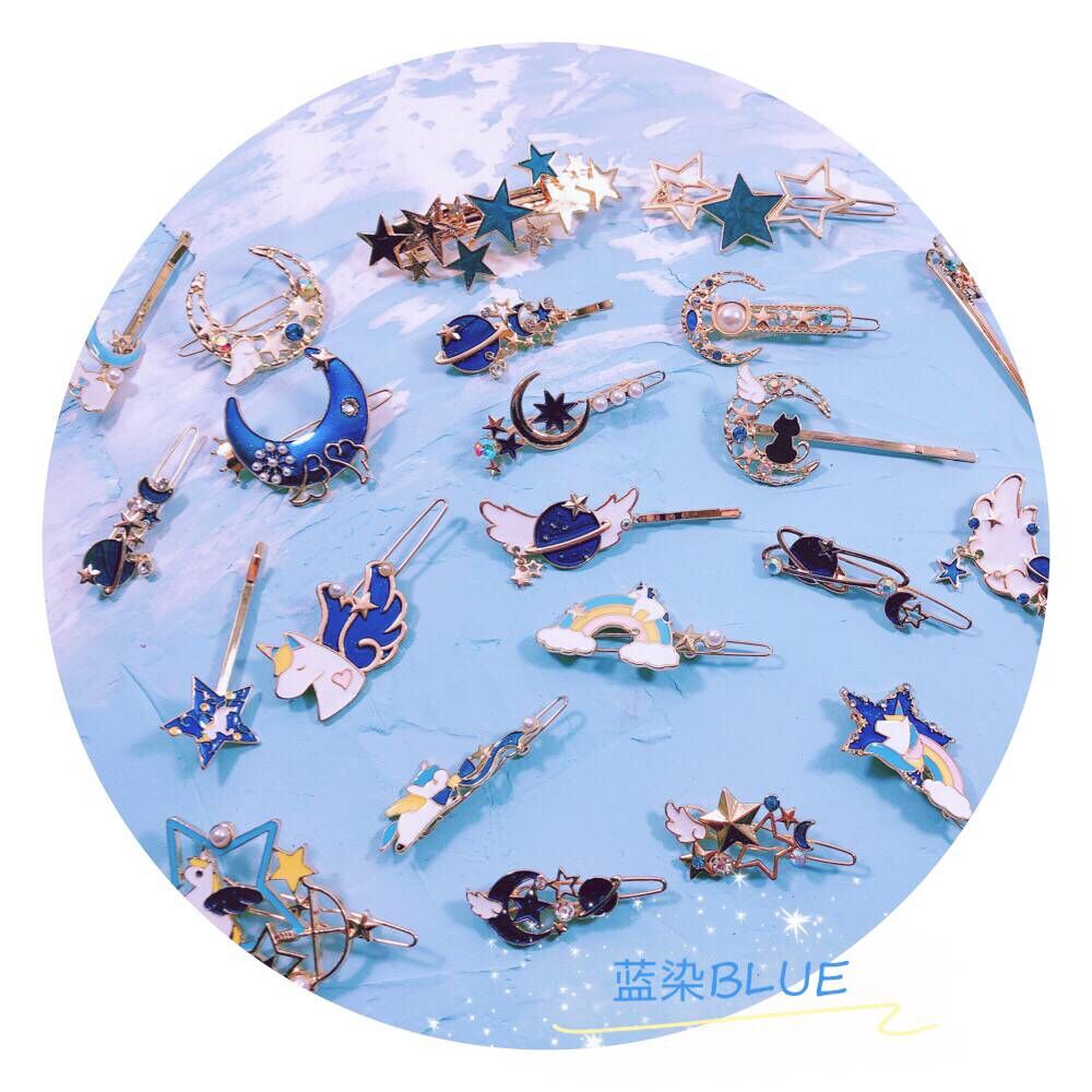 Blue-dyed blue hair clip Japan-ROK original Dream Universe Stars Moon clip Girl Hearts Side Clip and Sea Clips