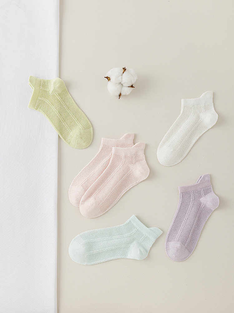 100% Pure Cotton Seamless~ Six-Fingered Mouse Children's Socks for Girls, Summer Thin Mesh Boat Socks for Older Children and Students