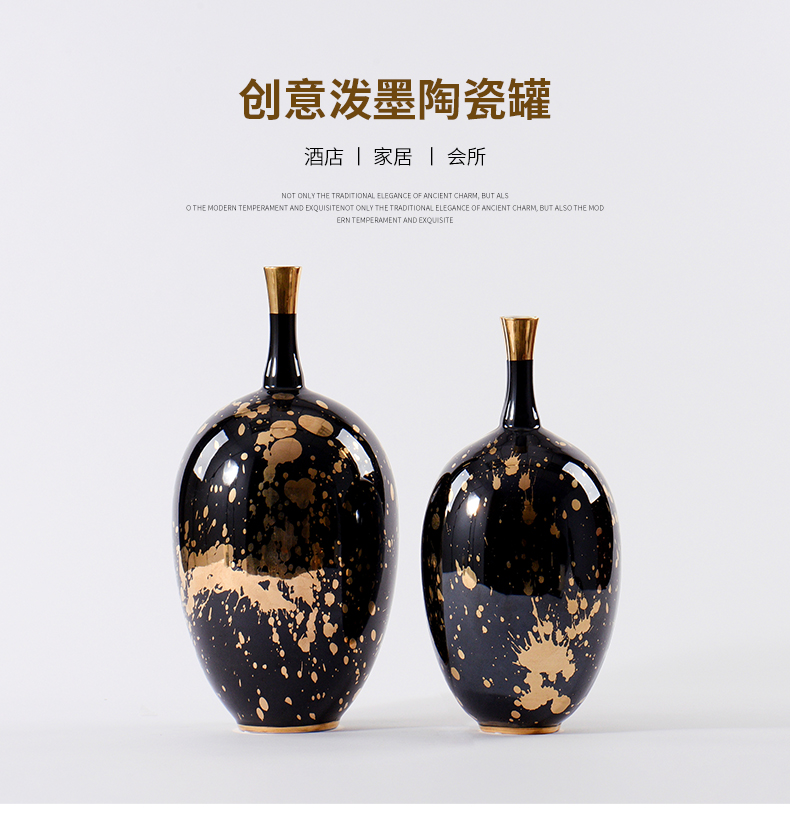 New Chinese style in modern light key-2 luxury black ink pen grain ceramic furnishing articles porch tea table edge ark, European fine expressions using the vase