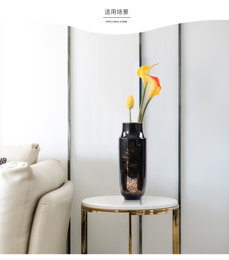 Nordic contracted Europe type modern ceramic vases, black and gold flower implement new Chinese style between example show porch place