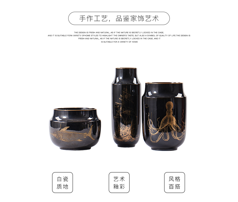 Nordic contracted Europe type modern ceramic vases, black and gold flower implement new Chinese style between example show porch place