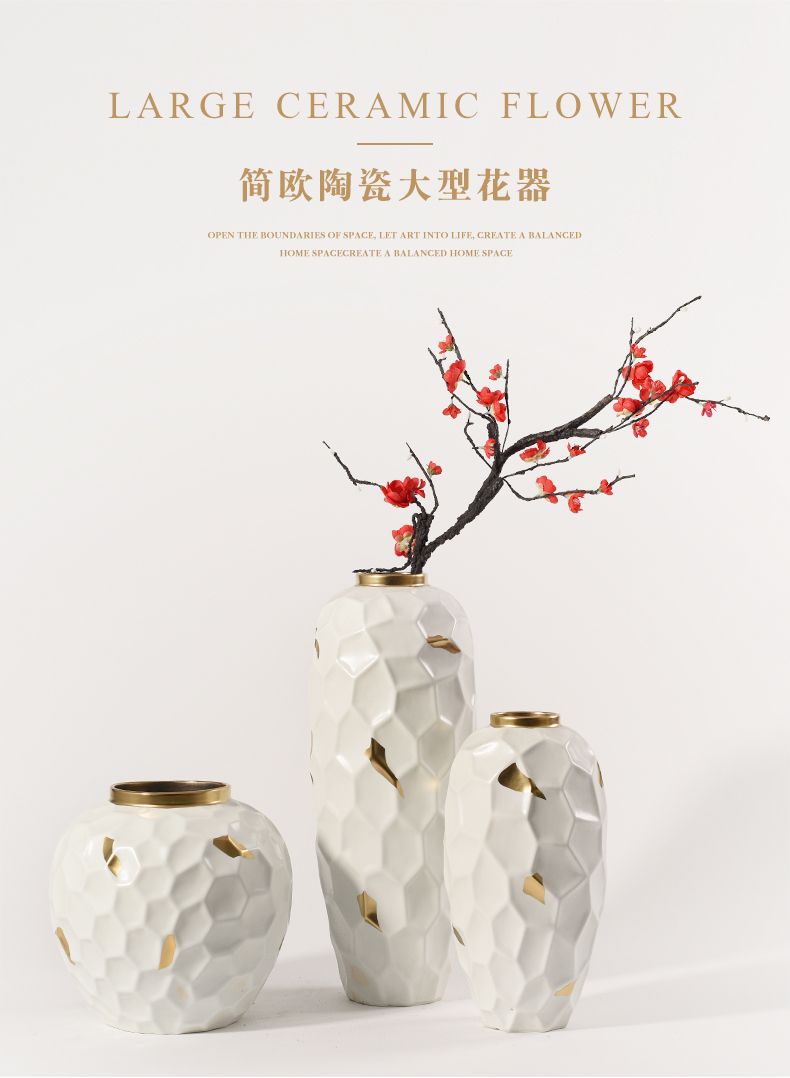 New Chinese style white mesa of up phnom penh ceramic vase furnishing articles table sitting room ground ark, dried flowers, geometric flower arrangement