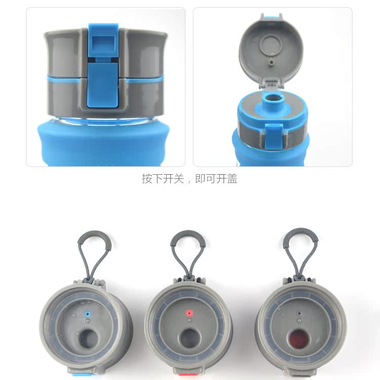 SHOKE silicone thủy tinh thể thao chai ngoài trời tập thể dục trong suốt non-slip hot cốc nước văn phòng nhà cốc tay bình nước ống hút