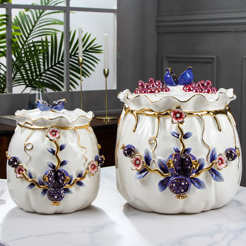 Royal decoration European-style ceramic rice cylinder rice barrel storage rice bin 10 catty 30 catty household kitchenette with lid sealed storage tank