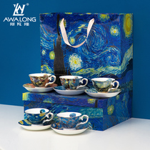 Van Gogh English bone china coffee cup set European small luxury elegant high-end home simple ceramic cup with spoon