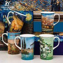 Van Gogh Starry Sky bone china mug with lid spoon large capacity creative personality ceramic couple Cup gift box high face value