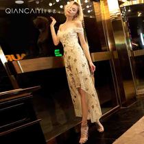 Dress female socialite 2021 New banquet noble temperament toast party slip shoulder French dress dress YH