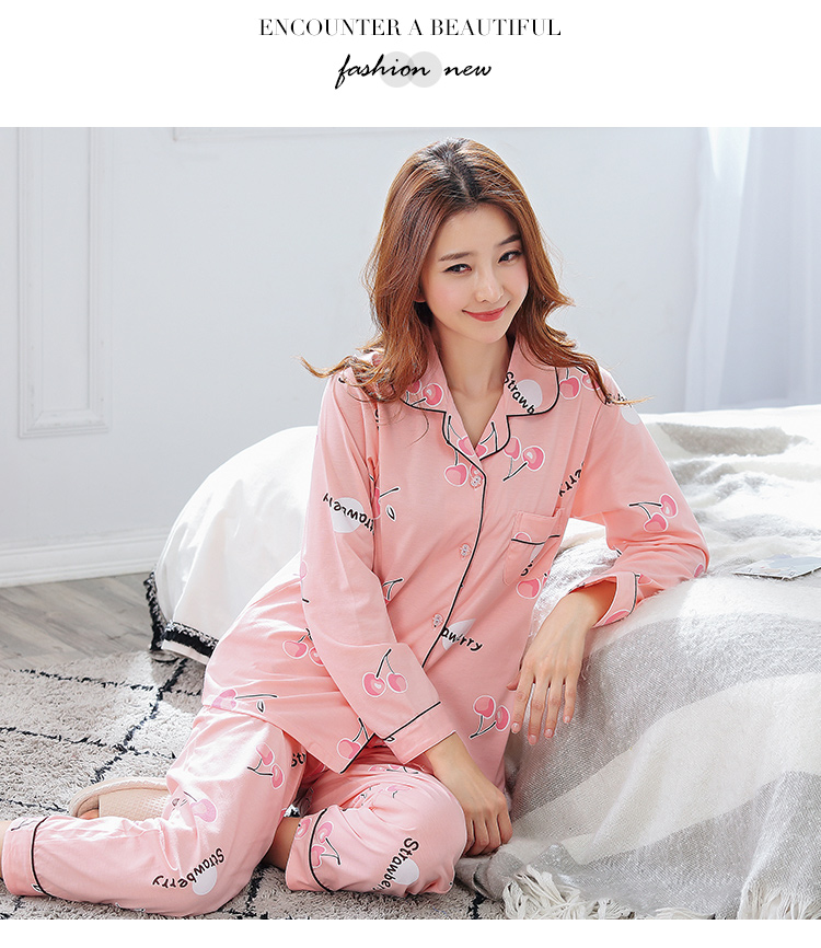 Đồ ngủ nữ dài tay mùa xuân và mùa hè phần mỏng dễ thương chút ve áo cardigan cotton tháng phù hợp với XL dịch vụ nhà