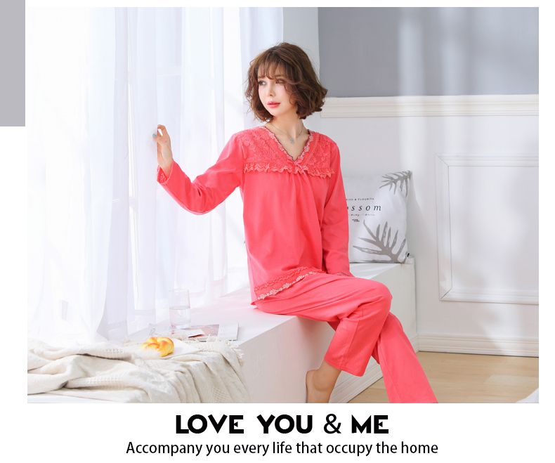 Đồ ngủ nữ cao cấp cotton mùa thu trong tay áo người mẹ XL dịch vụ nhà cotton phù hợp với áo len bộ đồ mặc nhà