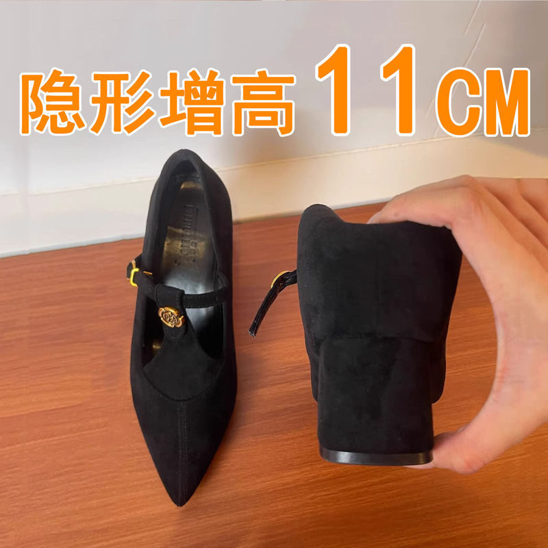 New Style Height-Increasing 11cm Genuine Leather Suede Loafers 2026 Spring Elegant Fashion Gentle High Heels