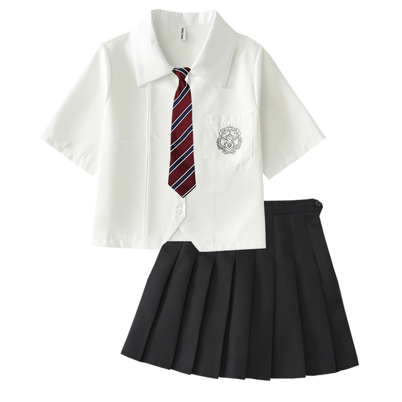 Complete Set of Jk Uniforms, High-Waisted Short-Sleeved Basic Pleated Skirt, Class Uniform, College Style Loose White Shirt Two-Piece Summer Outfit Complete Set of Jk Uniforms, High-Waisted Short-Sleeved Basic Pleated Skirt, Class Uniform, College Style Loose White Shirt Two-Piece Summer Outfit