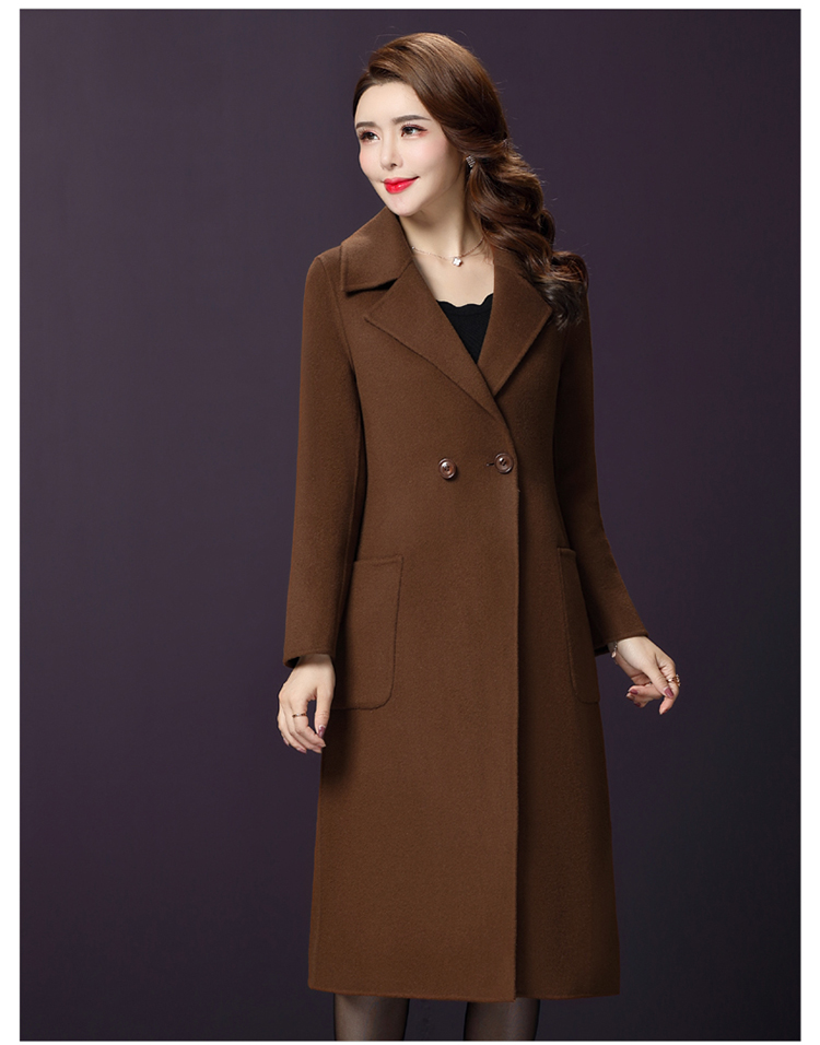 Mẹ tải phần dài trên đầu gối áo choàng hai mặt cashmere 40 tuổi 50 mùa thu và mùa đông áo khoác len nữ trung niên quần áo trung niên