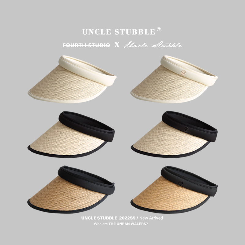 夏のサイクリングに最適な、女の子用、上部が空洞の麦わら帽子。インターネットセレブの日焼け防止機能付きサンハット。つばの大きい、黒いプラスチックのサンハットが特徴の日本風の帽子です。