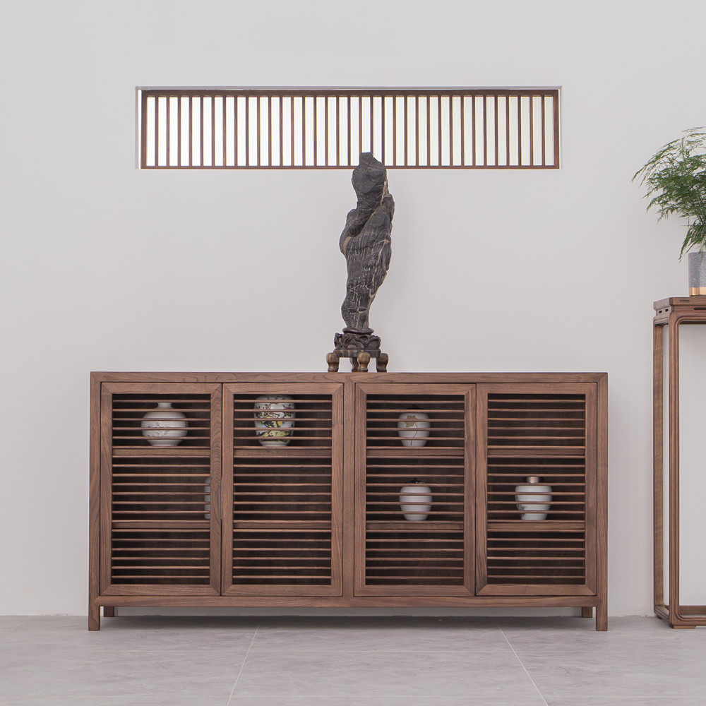 Xumu new Chinese dining cabinet black walnut solid wood side cabinet porch cabinet simple storage cabinet storage cabinet shoe cabinet entry