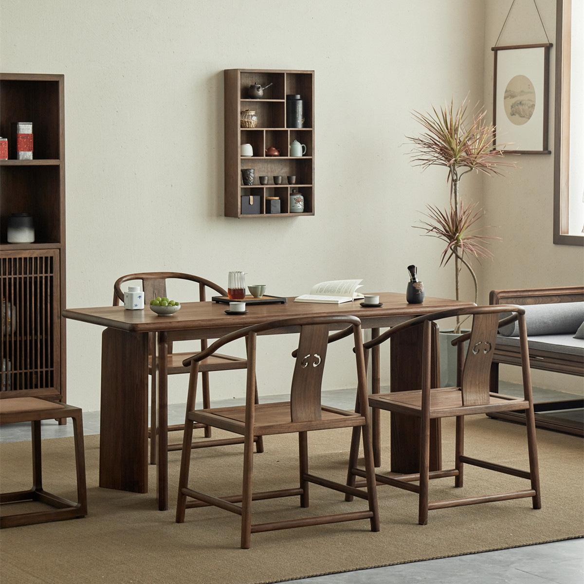 Xumu new Chinese tea table and chair combination simple solid wood tea table tea table black walnut balcony tea table into the home